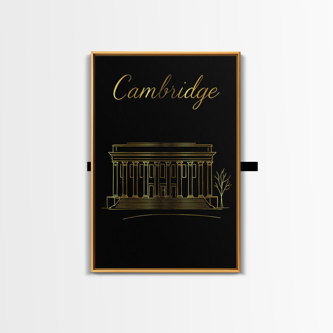 Cambridge Massachusetts Travel Poster, Canvas Print, Gold Outline Poster Art, Cambridge Wall Art, Travel Poster Set, Living Room Wall Art