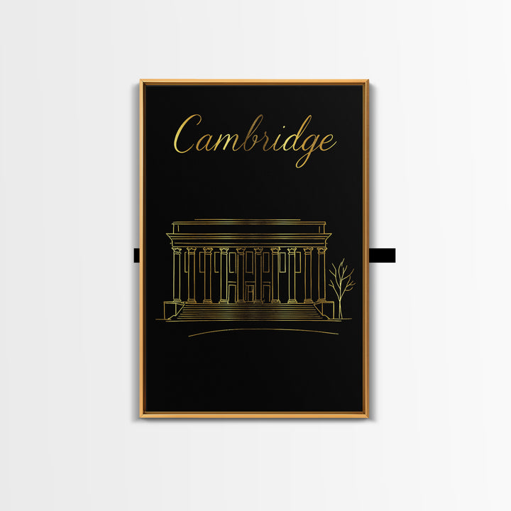 Cambridge Massachusetts Travel Poster, Canvas Print, Gold Outline Poster Art, Cambridge Wall Art, Travel Poster Set, Living Room Wall Art