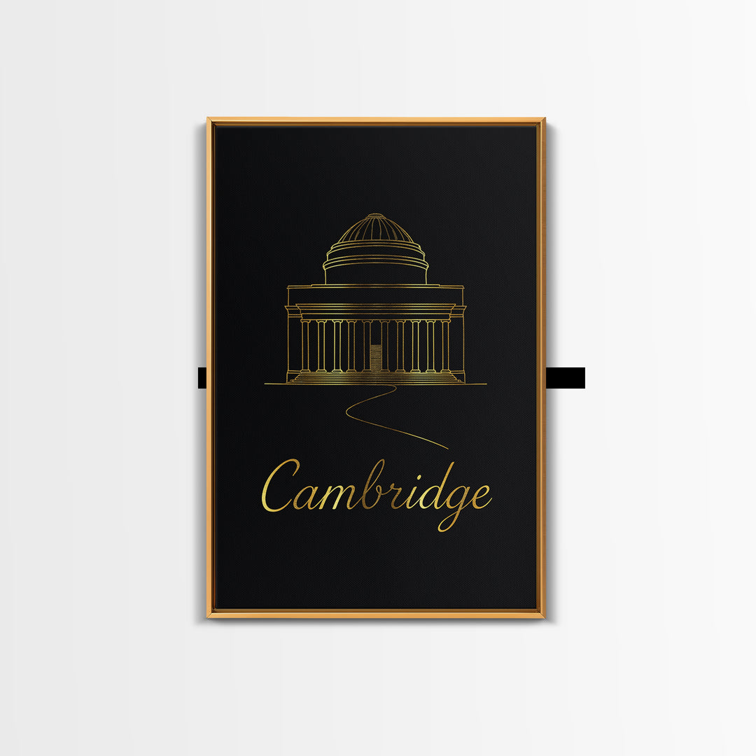 Cambridge Travel Poster, Canvas Print, Minimalist Gold Line Art, Cambridge City Art, Mid Century Wall Art, Home Office Decor, Art Print