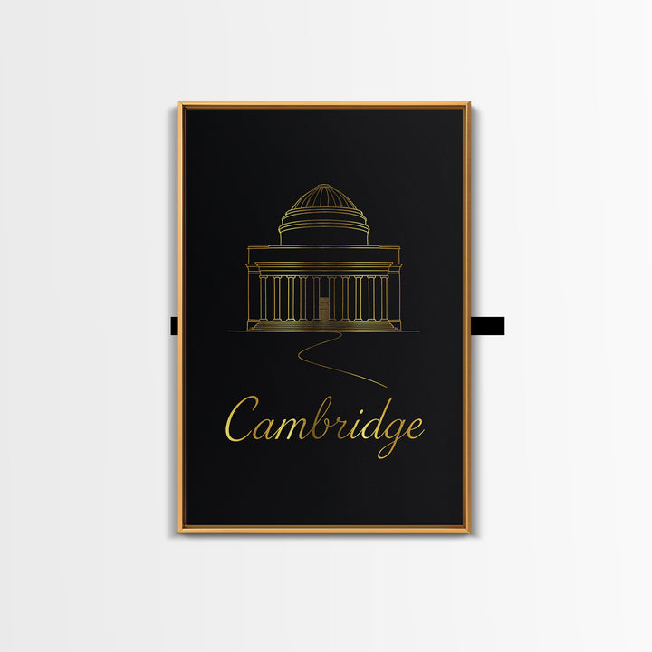 Cambridge Travel Poster, Canvas Print, Minimalist Gold Line Art, Cambridge City Art, Mid Century Wall Art, Home Office Decor, Art Print