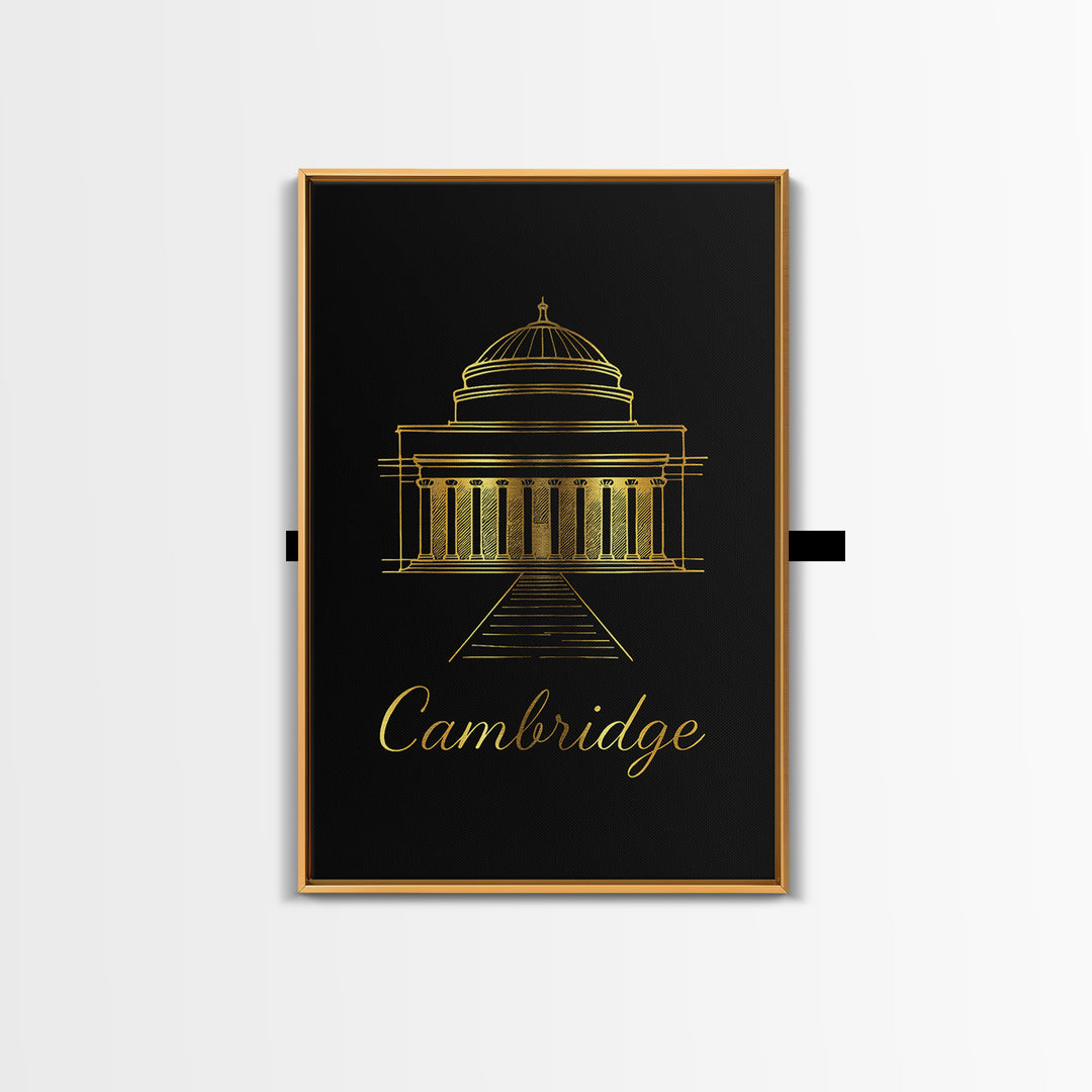 Cambridge Travel Poster, Canvas Print, Black Gold Minimalist Art, Cambridge Poster Print, Travel Poster Art, Gift For Travelers