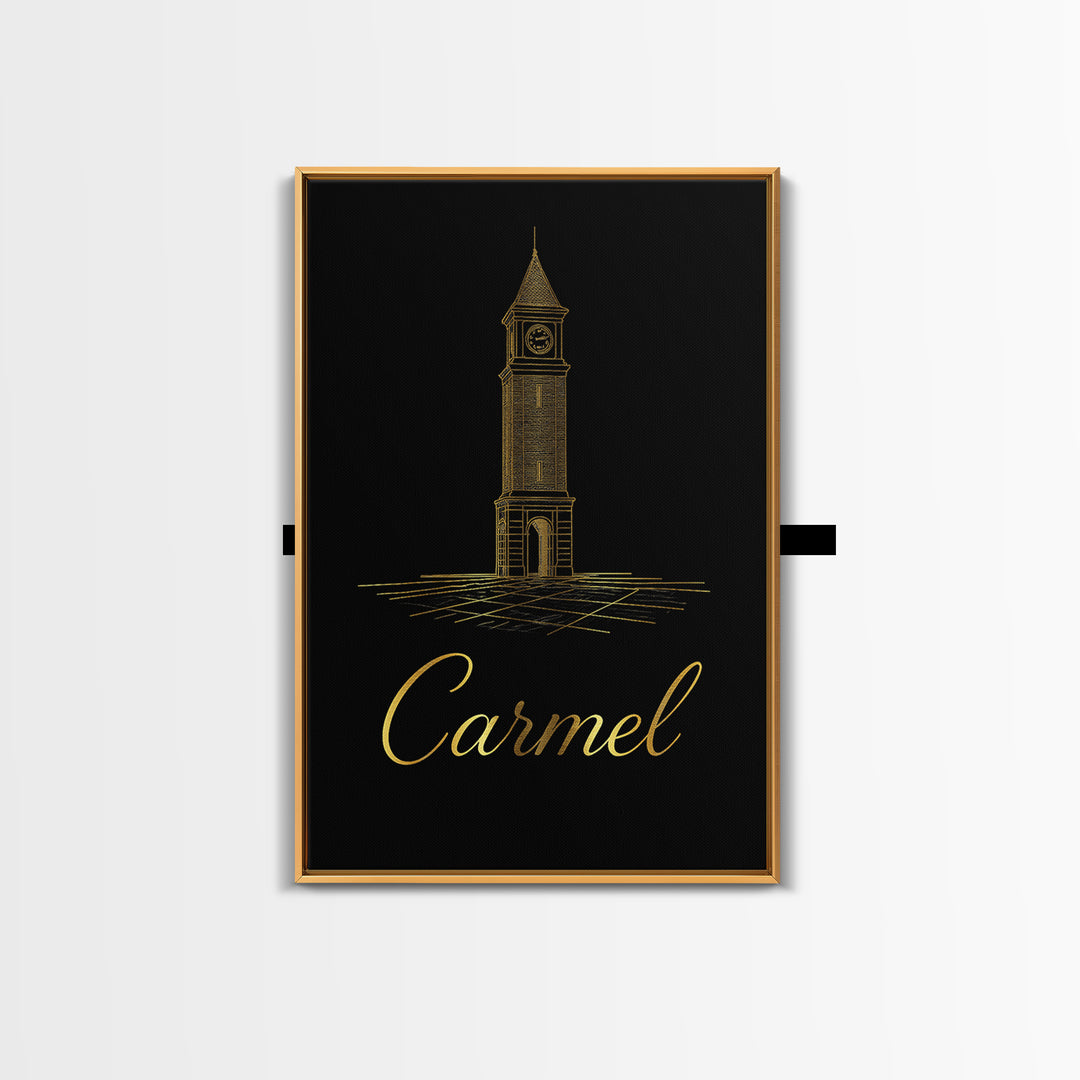 Carmel Travel Poster, Framed Canvas Print, Gold Outline Poster Art, Carmel Poster Print, Modern Wall Decor, Eclectic Wall Decor