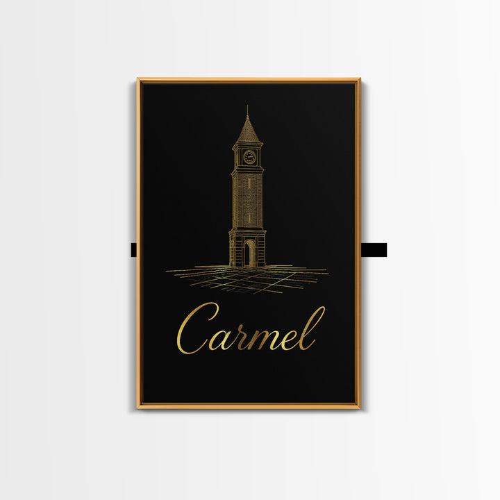 Carmel Travel Poster, Framed Canvas Print, Gold Outline Poster Art, Carmel Poster Print, Modern Wall Decor, Eclectic Wall Decor