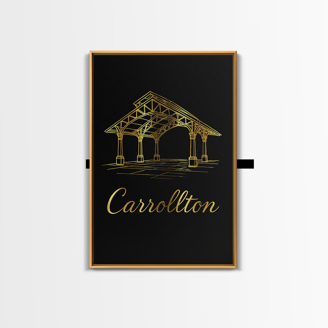 Carrollton Texas Travel Poster, Framed Canvas Print, Dark Minimalist Wall Art, Carrollton City Art, Vintage City Art, Living Room Wall Art
