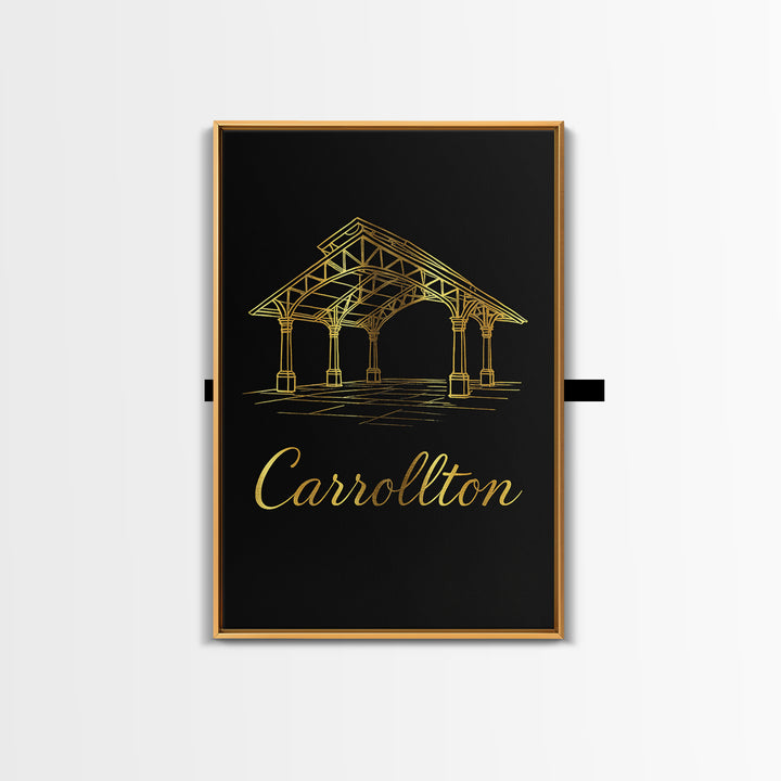 Carrollton Texas Travel Poster, Framed Canvas Print, Dark Minimalist Wall Art, Carrollton City Art, Vintage City Art, Living Room Wall Art