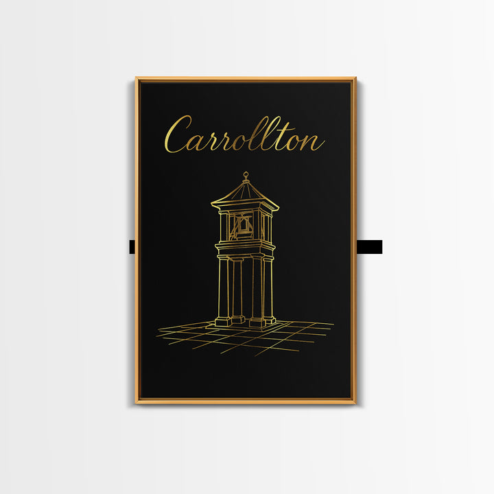Carrollton Travel Poster, Framed Canvas Print, Gold Outline Poster Art, Carrollton City Art, Vintage Travel Print, City Art Print