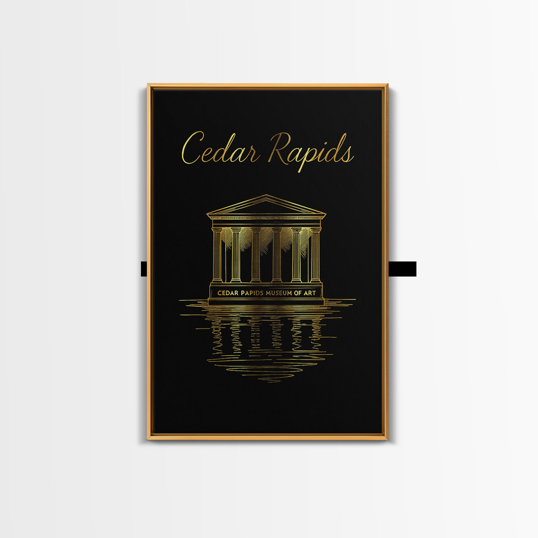 Cedar Rapids Travel Poster, Canvas Print, Gold Outline Poster Art, Cedar Rapids Art Print, Vintage Travel Print, City Travel Prints