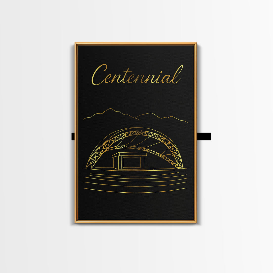 Centennial Colorado Travel Poster, Canvas Print, Gold Outline Poster Art, Centennial Poster Print, Mid Century Wall Art, City Illustration