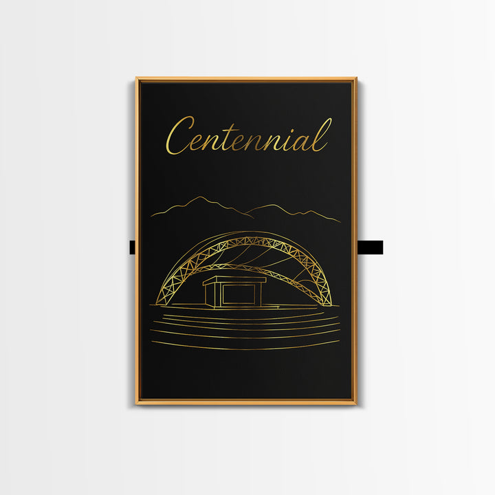Centennial Colorado Travel Poster, Canvas Print, Gold Outline Poster Art, Centennial Poster Print, Mid Century Wall Art, City Illustration