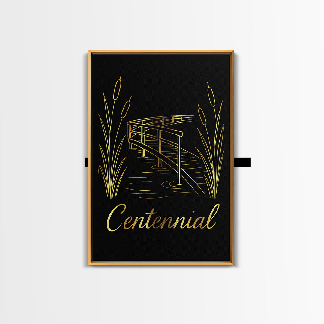 Centennial Travel Poster, Canvas Print, Gold Outline Poster Art, Centennial City Art, Modern Wall Decor, Travel Poster Art, Travel Print
