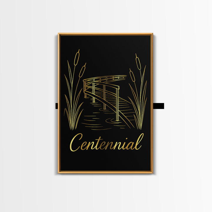 Centennial Travel Poster, Canvas Print, Gold Outline Poster Art, Centennial City Art, Modern Wall Decor, Travel Poster Art, Travel Print