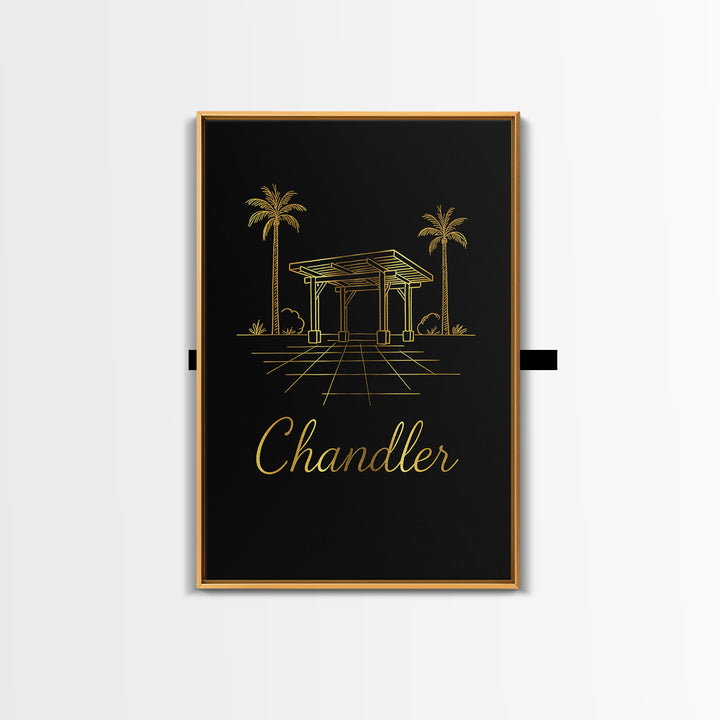 Chandler Arizona Travel Poster, Framed Canvas Print, Gold Outline Poster Art, Chandler Poster Print, Wanderlust Decor, Travel Wall Art