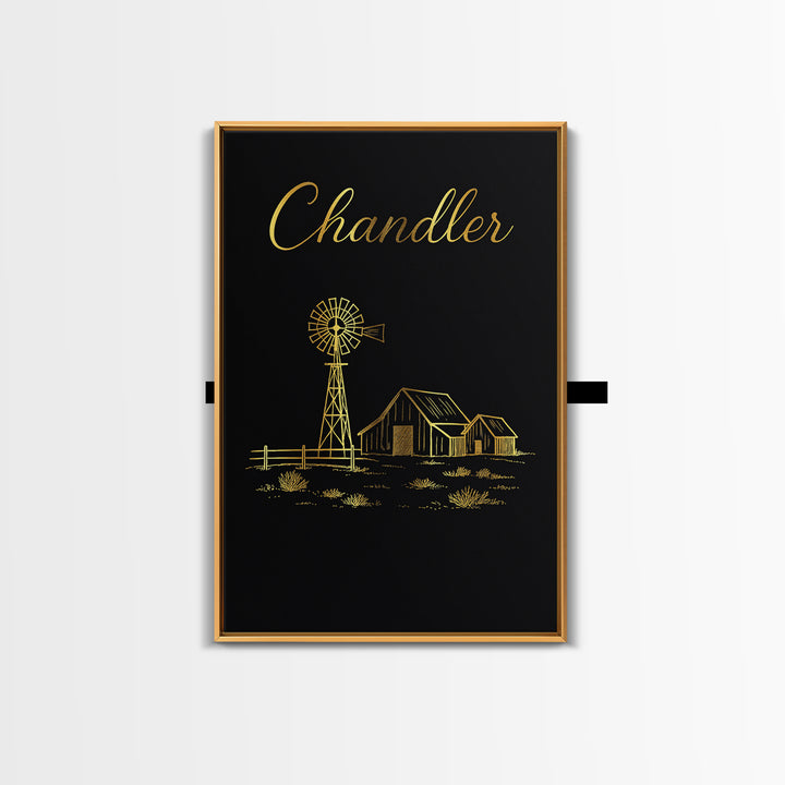 Chandler Travel Poster, Framed Canvas Print, Dark Minimalist Wall Art, Chandler Art Print, Travel Art Print, Vintage Travel Art