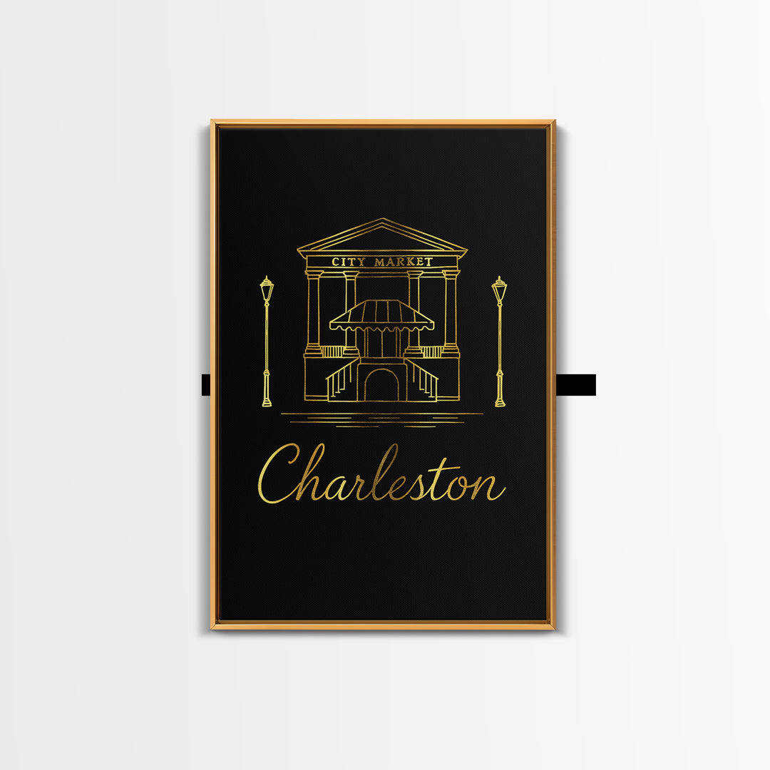 Charleston South Carolina Travel Poster, Canvas Print, Black Gold Minimalist Art, Charleston Wall Art, Vintage Travel Art, Travel Print