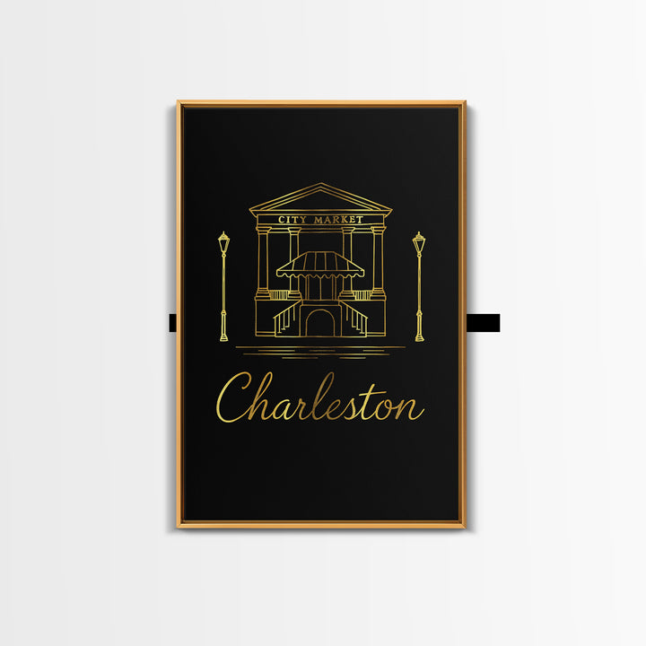 Charleston South Carolina Travel Poster, Canvas Print, Black Gold Minimalist Art, Charleston Wall Art, Vintage Travel Art, Travel Print