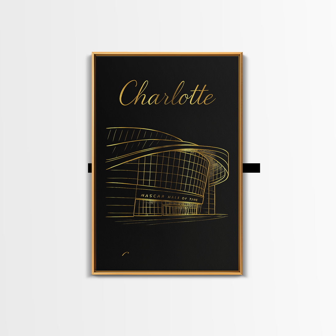 Charlotte North Carolina Travel Poster, Canvas Print, Black Gold Minimalist Art, Charlotte City Art, Fine Art Print, Home Office Decor