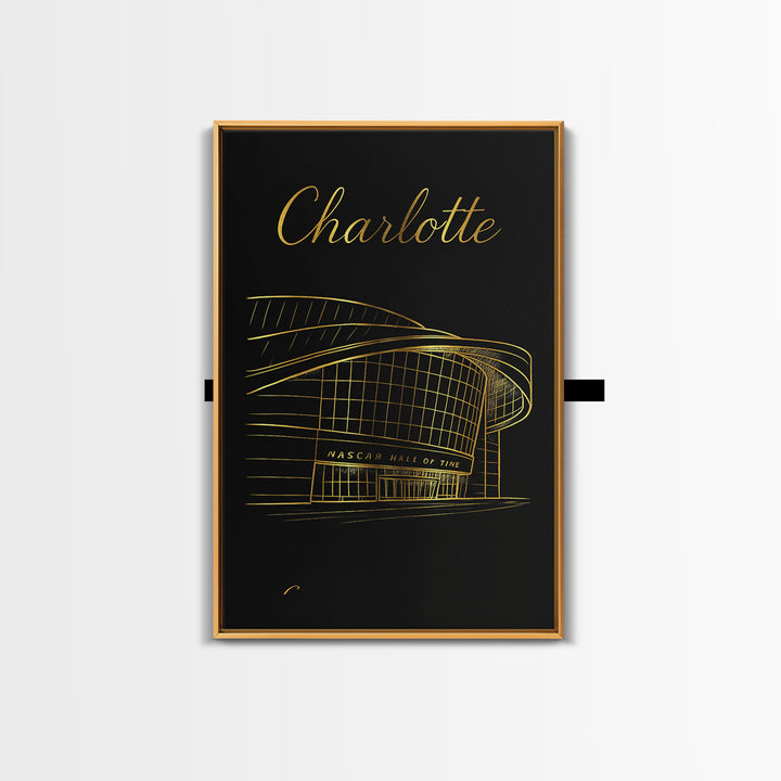 Charlotte North Carolina Travel Poster, Canvas Print, Black Gold Minimalist Art, Charlotte City Art, Fine Art Print, Home Office Decor