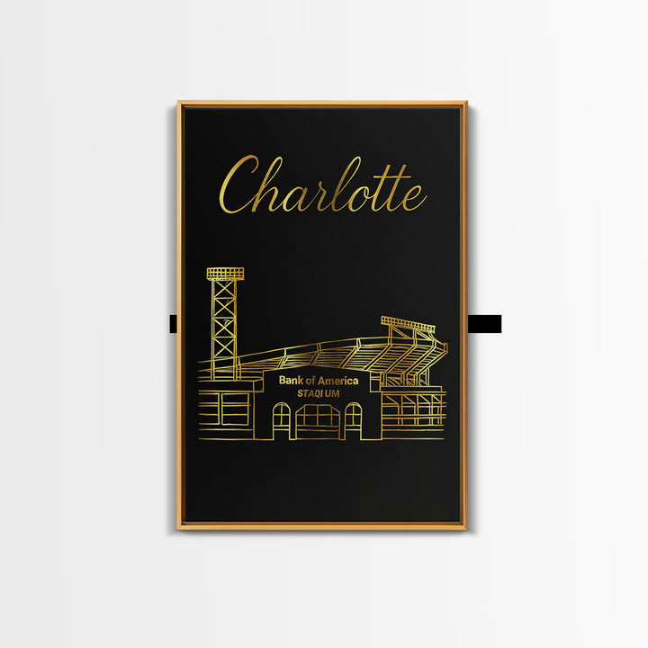 Charlotte Travel Poster, Framed Canvas Print, Dark Minimalist Wall Art, Charlotte Poster Print, City Illustration, Vintage Travel Print