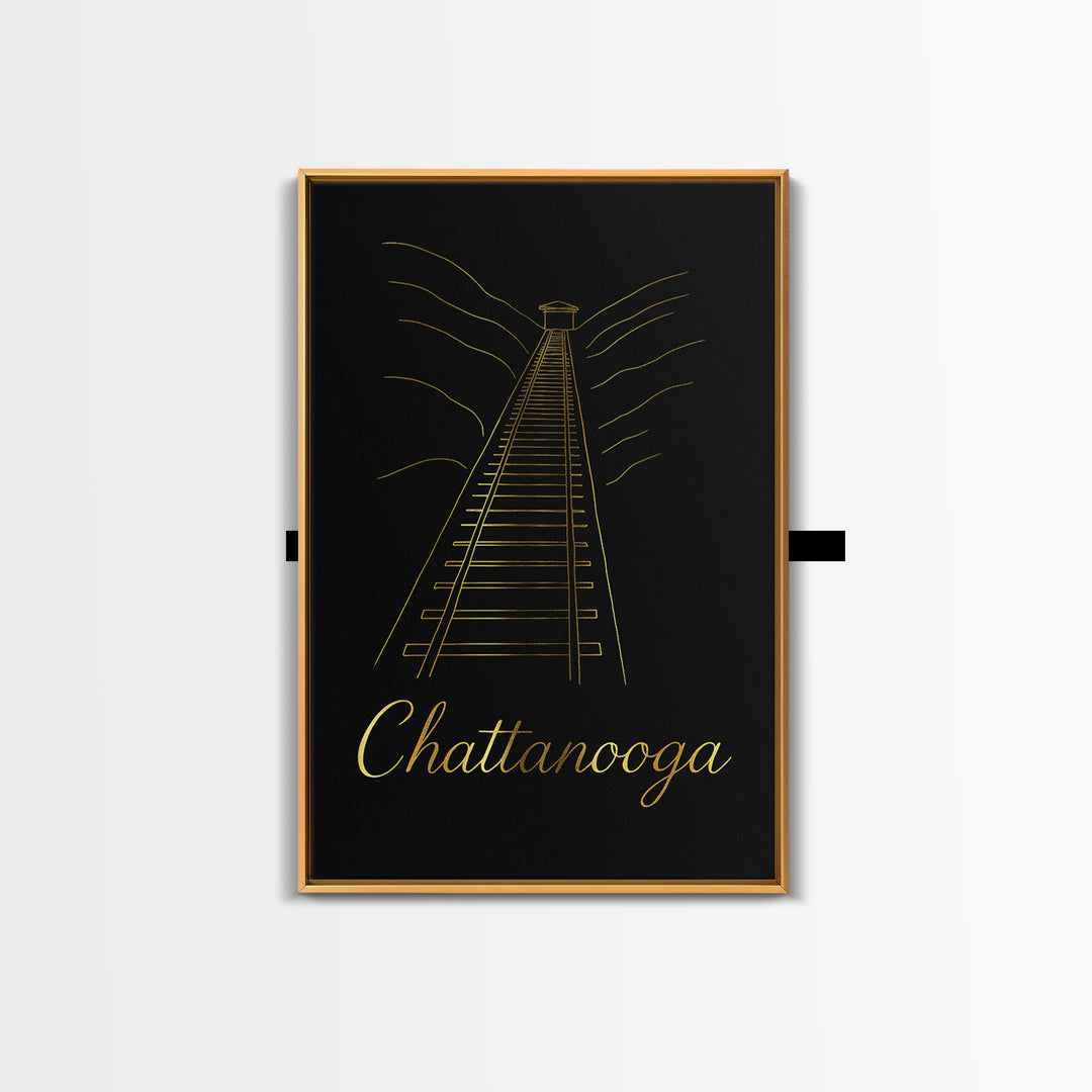 Chattanooga Travel Poster, Canvas Print, Gold Outline Poster Art, Chattanooga Travel Art, City Illustration, Gift For Travelers
