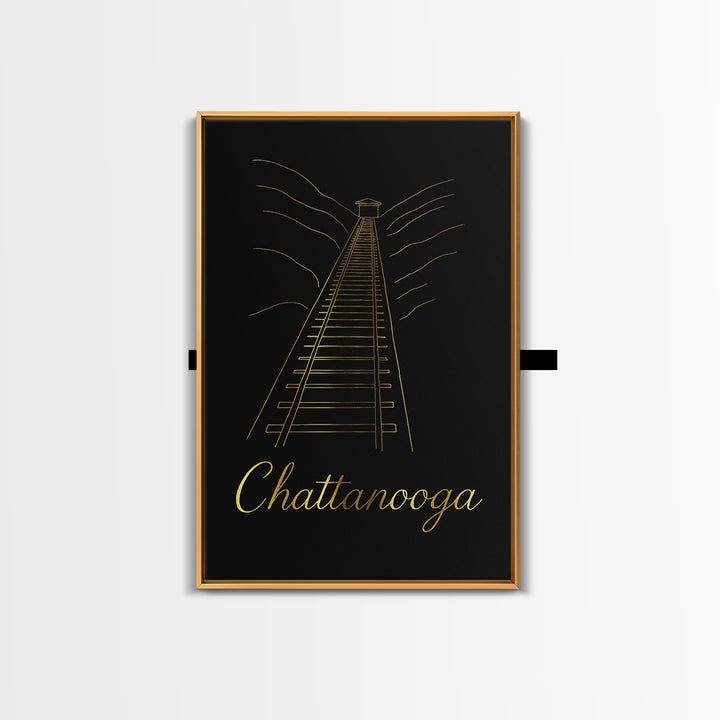 Chattanooga Travel Poster, Canvas Print, Gold Outline Poster Art, Chattanooga Travel Art, City Illustration, Gift For Travelers