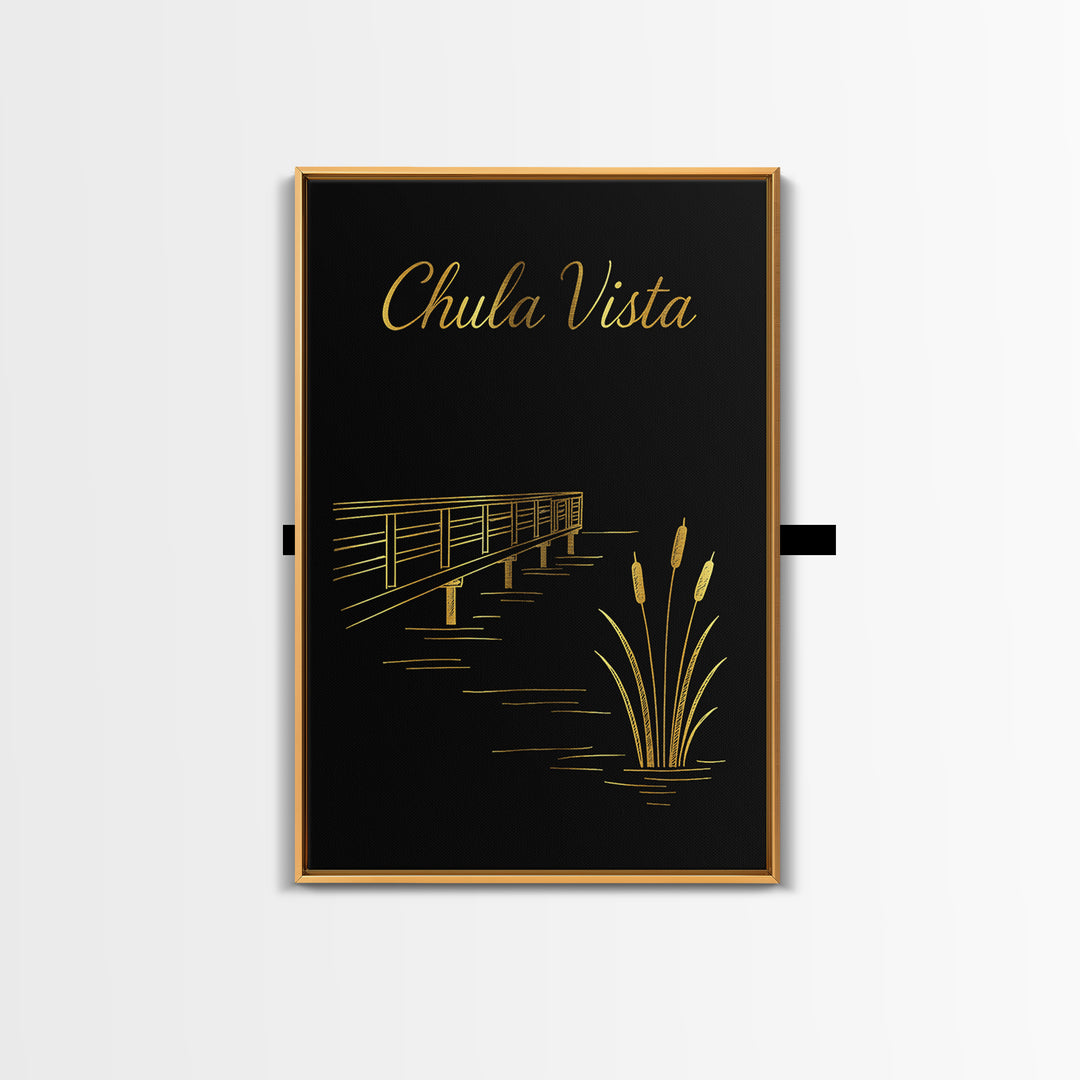 Chula Vista California Travel Poster, Canvas Print, Gold Outline Poster Art, Chula Vista Travel Art, City Illustration, Travel Poster Set