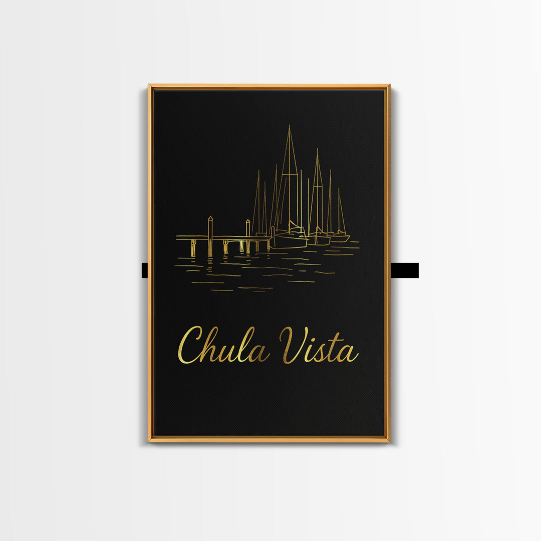 Chula Vista Travel Poster, Canvas Print, Black Gold Minimalist Art, Chula Vista Travel Art, Retro Travel Print, Travel Wall Decor