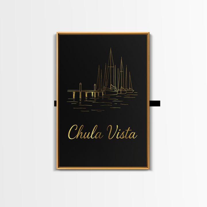 Chula Vista Travel Poster, Canvas Print, Black Gold Minimalist Art, Chula Vista Travel Art, Retro Travel Print, Travel Wall Decor
