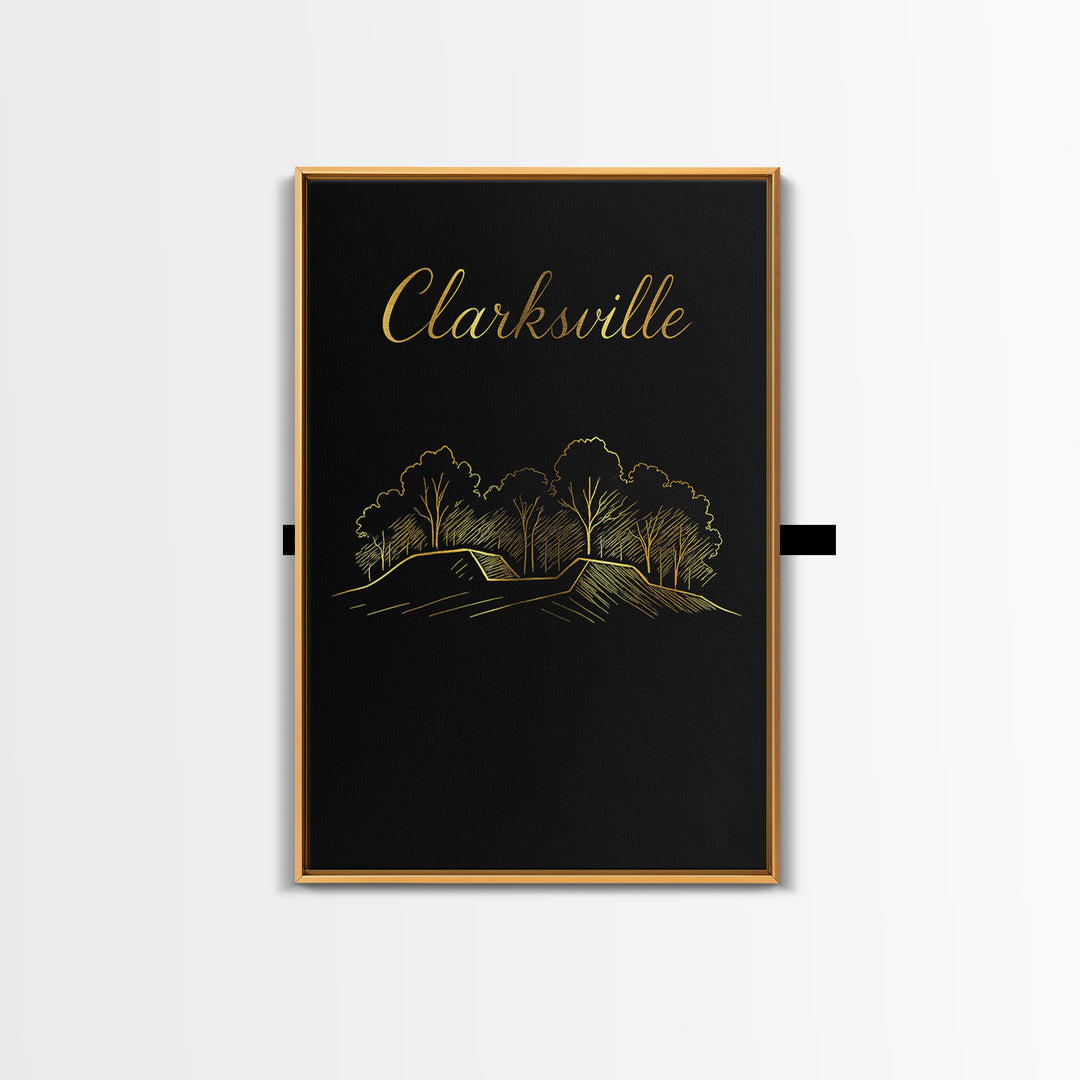 Clarksville Travel Poster, Framed Canvas Print, Dark Minimalist Wall Art, Clarksville Wall Art, Home Office Decor, City Art Print
