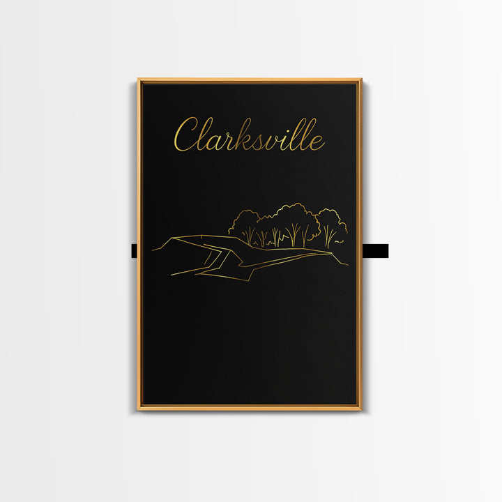 Clarksville Travel Poster, Framed Canvas Print, Black Gold Minimalist Art, Clarksville Travel Art, City Travel Prints, City Art Print