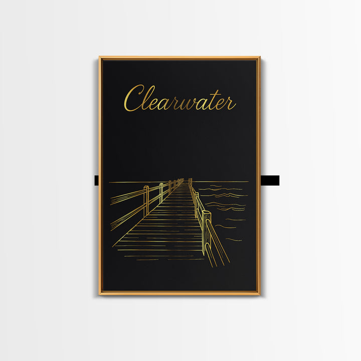 Clearwater Travel Poster, Framed Canvas Print, Gold Outline Poster Art, Clearwater Wall Art, Travel Poster Set, Modern Wall Decor