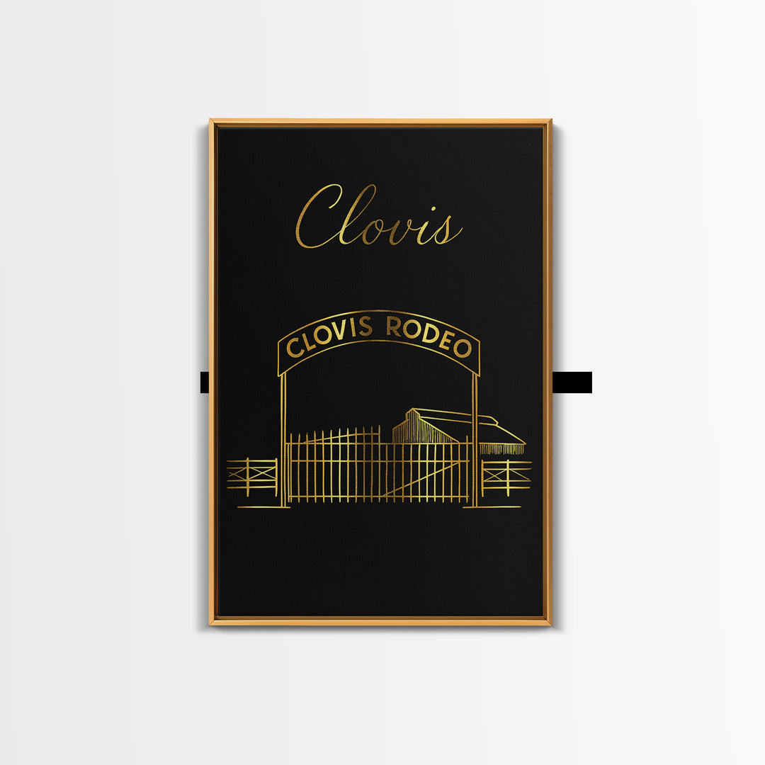 Clovis California Travel Poster, Canvas Print, Black Gold Minimalist Art, Clovis Poster Print, Mid Century Wall Art, Travel Wall Decor