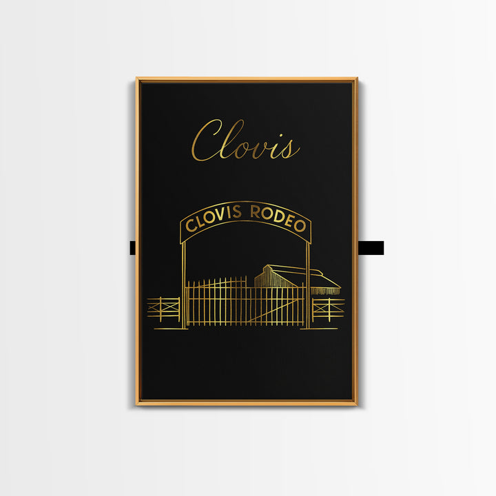 Clovis California Travel Poster, Canvas Print, Black Gold Minimalist Art, Clovis Poster Print, Mid Century Wall Art, Travel Wall Decor