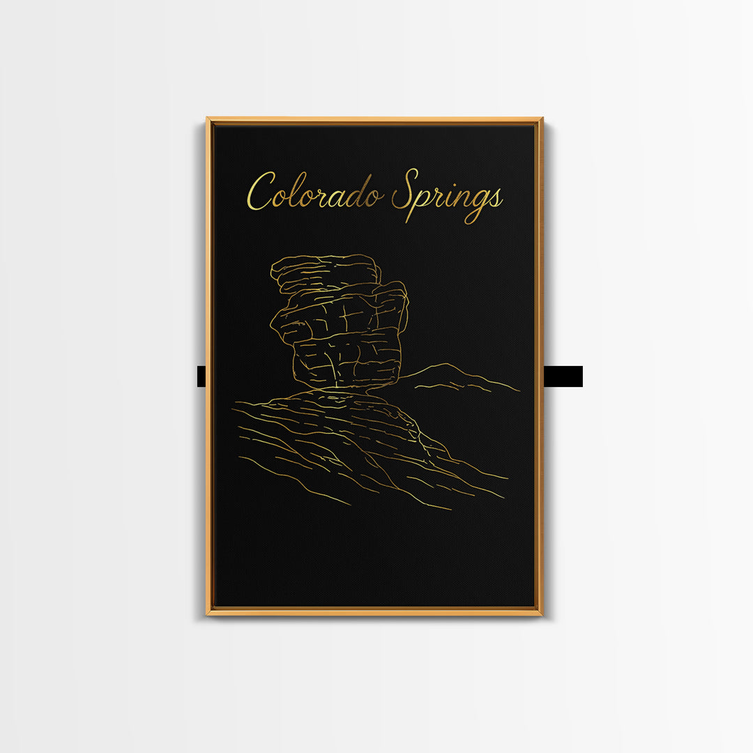 Colorado Springs Travel Poster, Framed Canvas Print, Black Gold Minimalist Art, Colorado Springs Poster Print, Fine Art Print, Design 2