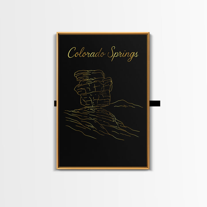Colorado Springs Travel Poster, Framed Canvas Print, Black Gold Minimalist Art, Colorado Springs Poster Print, Fine Art Print, Design 2