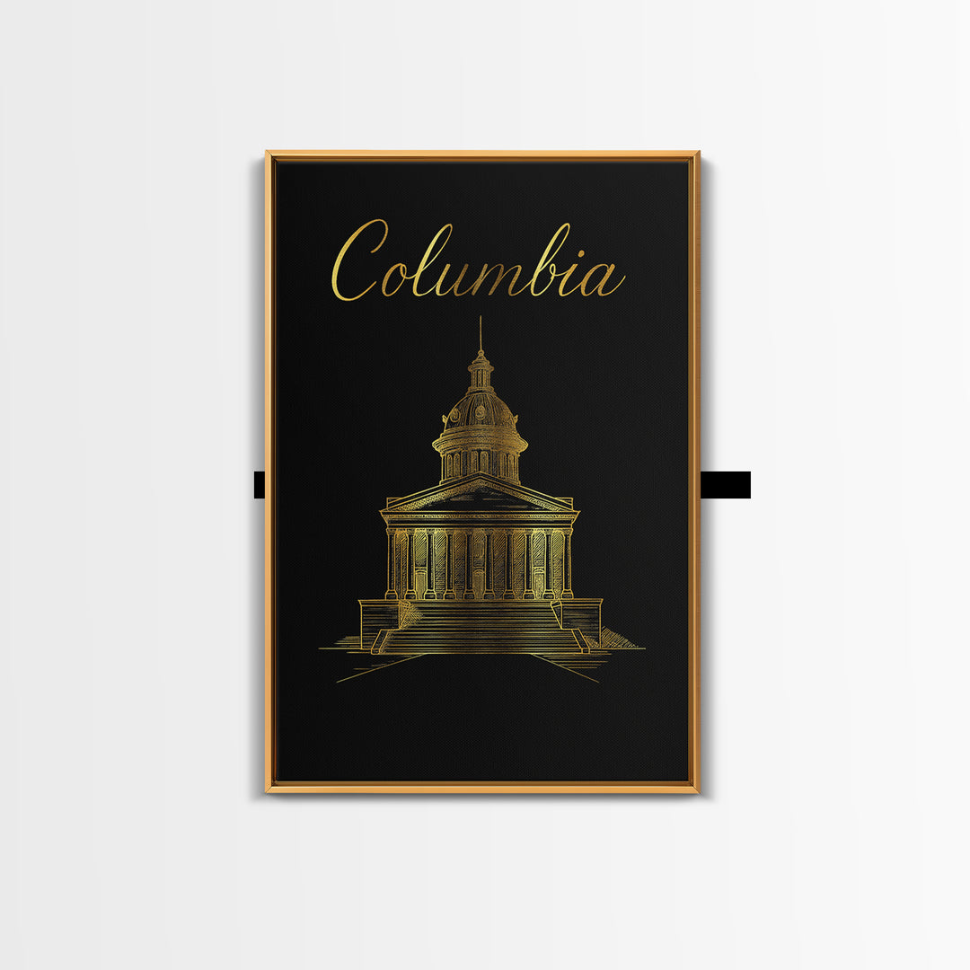 Columbia Travel Poster, Canvas Print, Minimalist Gold Line Art, Columbia City Art, City Art Print, Travel Wall Art, Wanderlust Decor