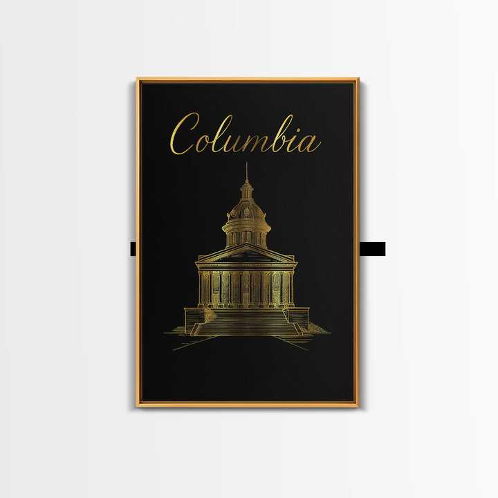 Columbia Travel Poster, Canvas Print, Minimalist Gold Line Art, Columbia City Art, City Art Print, Travel Wall Art, Wanderlust Decor
