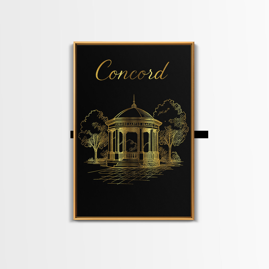 Concord Travel Poster, Canvas Print, Minimalist Gold Line Art, Concord Travel Art, City Travel Prints, Retro Travel Print, Wanderlust Decor
