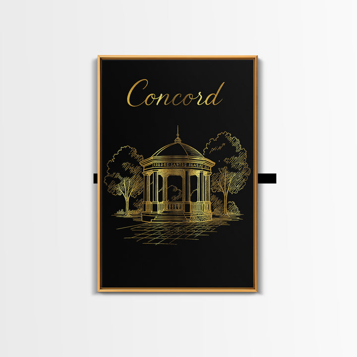 Concord Travel Poster, Canvas Print, Minimalist Gold Line Art, Concord Travel Art, City Travel Prints, Retro Travel Print, Wanderlust Decor