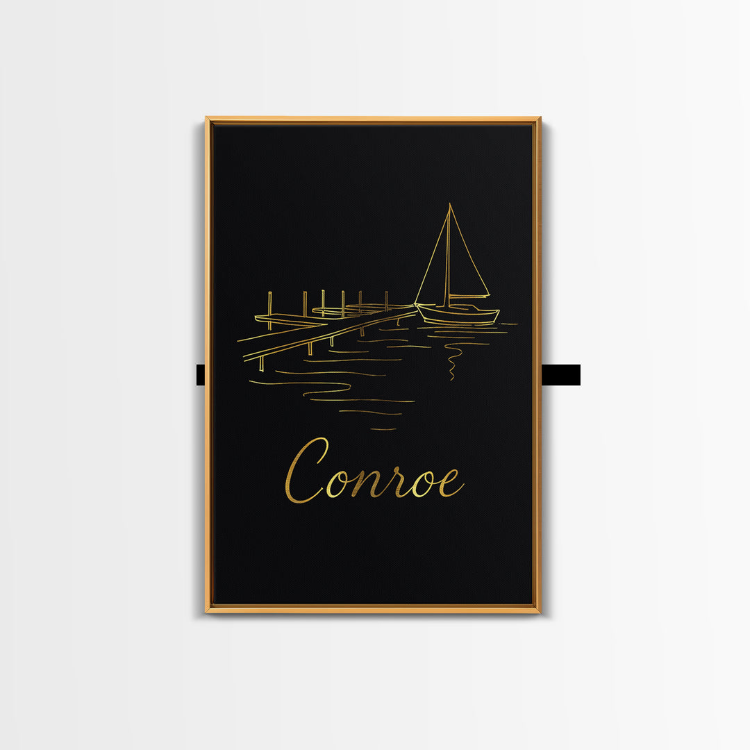 Conroe Texas Travel Poster, Canvas Print, Dark Minimalist Wall Art, Conroe Art Print, Wanderlust Decor, Travel Print, Retro Travel Print