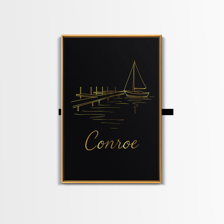 Conroe Texas Travel Poster, Canvas Print, Dark Minimalist Wall Art, Conroe Art Print, Wanderlust Decor, Travel Print, Retro Travel Print