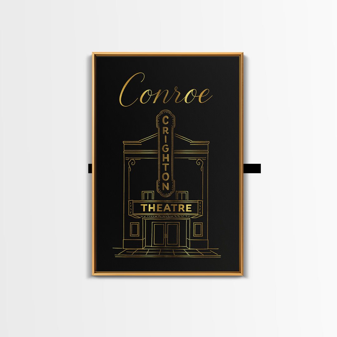 Conroe Travel Poster, Canvas Print, Gold Outline Poster Art, Conroe City Art, City Art Print, Travel Art Print, Gift For Travelers