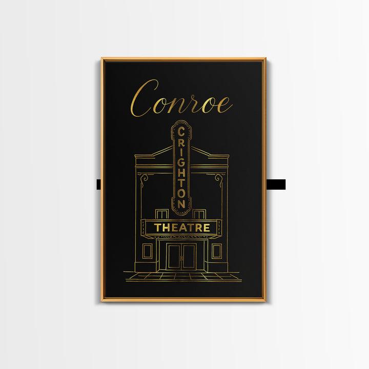 Conroe Travel Poster, Canvas Print, Gold Outline Poster Art, Conroe City Art, City Art Print, Travel Art Print, Gift For Travelers