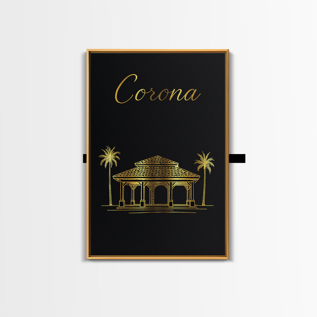 Corona Travel Poster, Framed Canvas Print, Dark Minimalist Wall Art, Corona City Art, Retro Travel Print, Travel Wall Art, Landscape Art