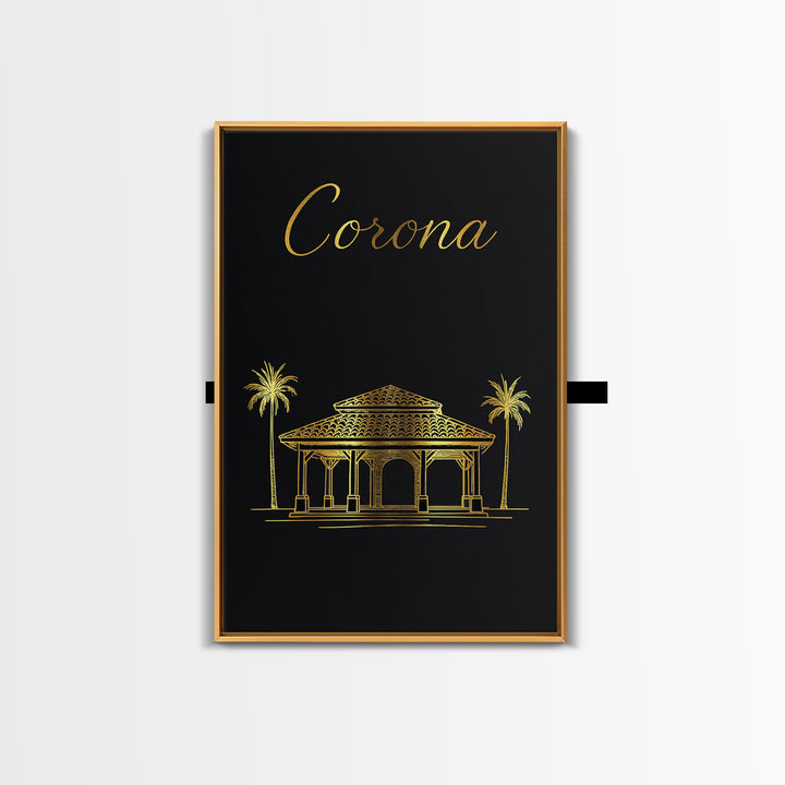Corona Travel Poster, Framed Canvas Print, Dark Minimalist Wall Art, Corona City Art, Retro Travel Print, Travel Wall Art, Landscape Art