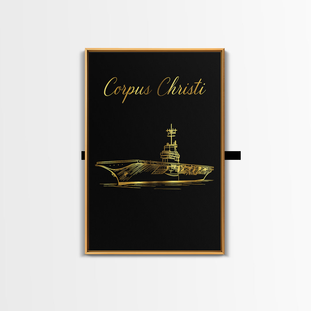 Corpus Christi Texas Travel Poster, Canvas Print, Minimalist Gold Line Art, Corpus Christi Art Print, Living Room Wall Art, Travel Decor