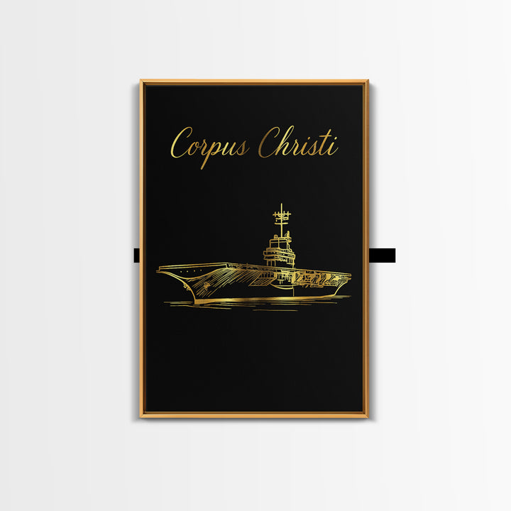 Corpus Christi Texas Travel Poster, Canvas Print, Minimalist Gold Line Art, Corpus Christi Art Print, Living Room Wall Art, Travel Decor