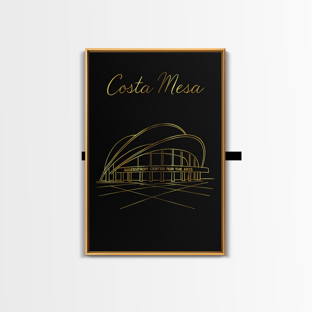 Costa Mesa Travel Poster, Canvas Print, Black Gold Minimalist Art, Costa Mesa Wall Art, Travel Poster Art, City Illustration, Home Decor
