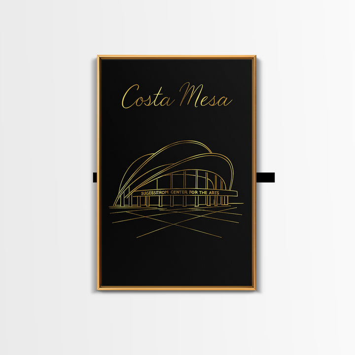 Costa Mesa Travel Poster, Canvas Print, Black Gold Minimalist Art, Costa Mesa Wall Art, Travel Poster Art, City Illustration, Home Decor