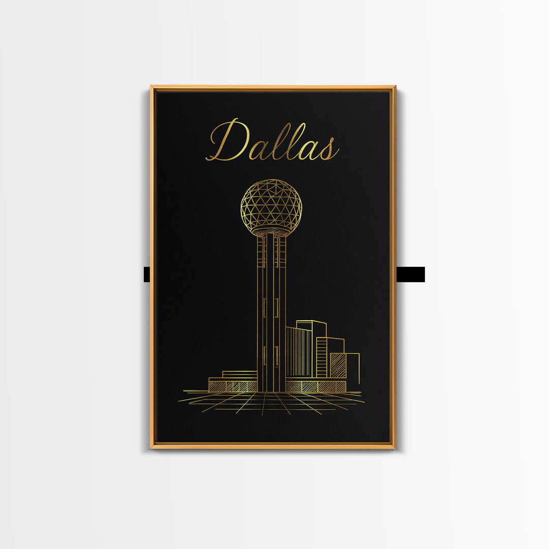 Dallas Travel Poster, Canvas Print, Black Gold Minimalist Art, Dallas Wall Art, Vintage City Art, Retro Travel Print, Vintage City Poster