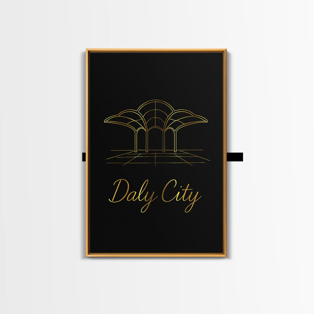 Daly City Travel Poster, Canvas Print, Minimalist Gold Line Art, Daly City City Art, City Art Print, Travel Wall Decor, Modern Wall Decor